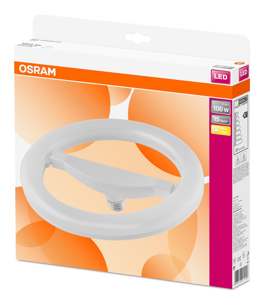 Osram matt műanyag búra/17W/1521lm/2700K/E27 LED körfénycső