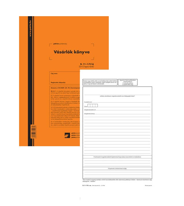 B.11-1/V/UJ A4 25x2lap álló GDPR kompatibilis "Vásárlók könyve" nyomtatvány