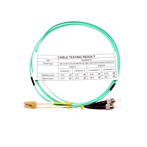 Optic 2m LC/UPC - ST/UPC MM 50/125 OM3 LSOH DLX Optikai Patch kábel