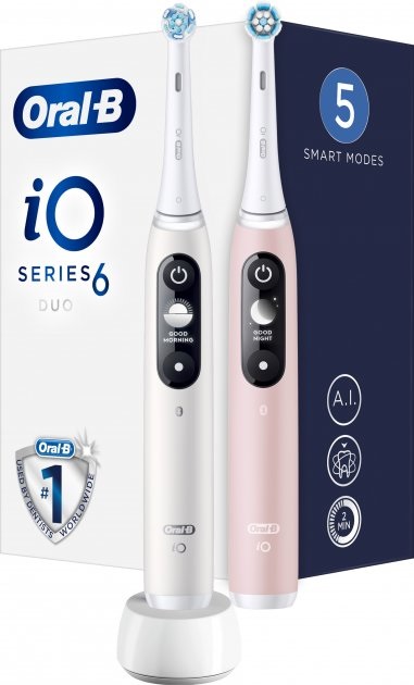 Oral-B iO Series 6 2 db-os fehér+rózsaszín elektromos fogkefe szett