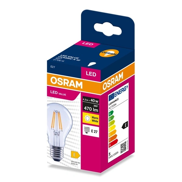 Osram CLA40 4,2W 230V filament E27 LED fényforrás