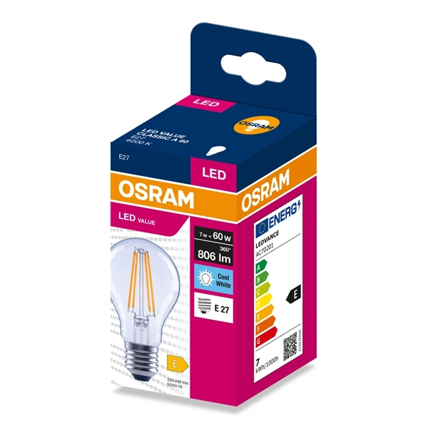 Osram CLA60 7W/230V filament E27 LED fényforrás