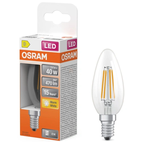Osram LED Retrofit CLASSIC B 3.4W 827 Clear E14 LED izzó