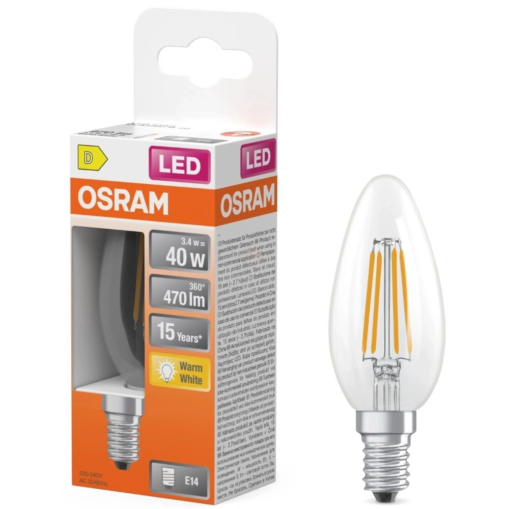 Osram LED Retrofit CLASSIC B 3.4W 827 Clear E14 LED izzó