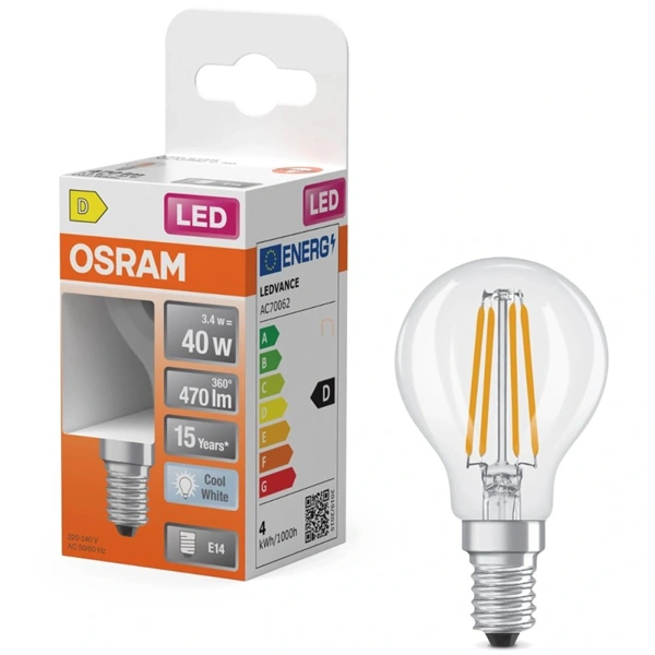 Osram LED Retrofit CLASSIC P 3.4W 840 Clear E14 LED izzó