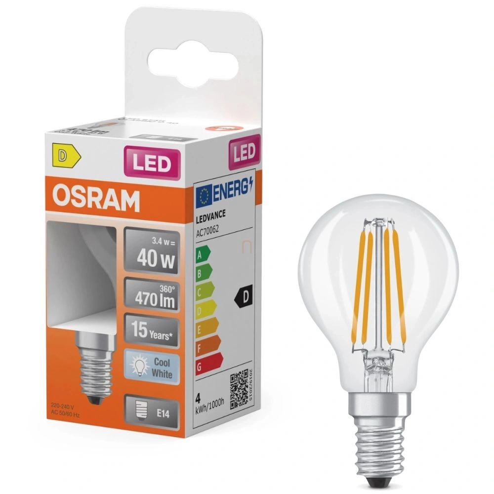 Osram LED Retrofit CLASSIC P 3.4W 840 Clear E14 LED izzó