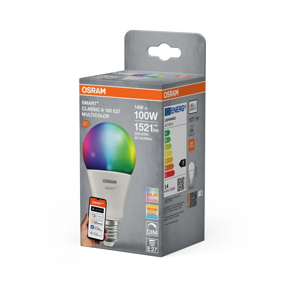 Osram SMART+ MATTER A100 RGBW, állíth.színhőm. matt, 14W E27 fényforrás