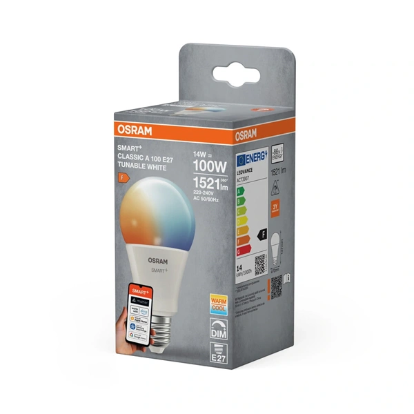 Osram SMART+ MATTER A100 TW, állíth.színhőm. 2700K, matt, E27 fényforrás