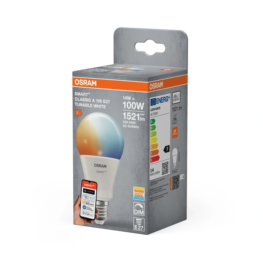 Osram SMART+ MATTER A100 TW, állíth.színhőm. 2700K, matt, E27 fényforrás