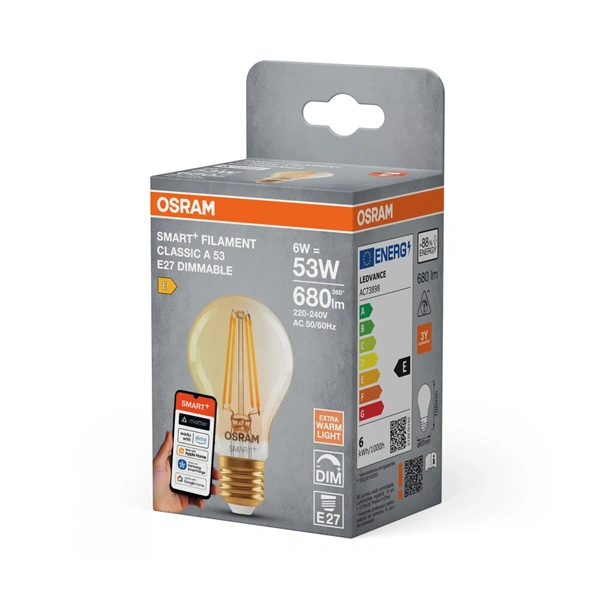 Osram SMART+ MATTER Classic A53, arany, H53W, dimm.6W, 2400K, E27 fényforrás