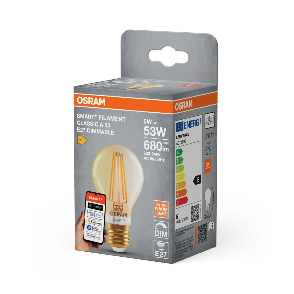 Osram SMART+ MATTER Classic A53, arany, H53W, dimm.6W, 2400K, E27 fényforrás