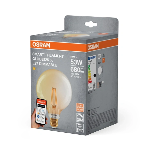 Osram SMART+ MATTER Classic Edison Globe125, arany H53W, dimm, 6W, 2400K, E27 fényforrás