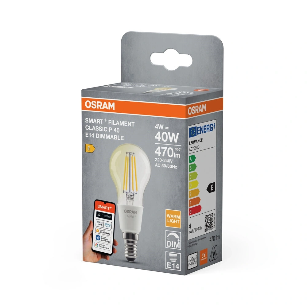 Osram SMART+ MATTER P45 filament, H40W.dimm.,4W,2700K, E14 fényforrás