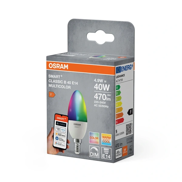 Osram SMART+ MATTER mini globe RGBW, állíth.színhőm. matt, 4,9W E14 fényforrás