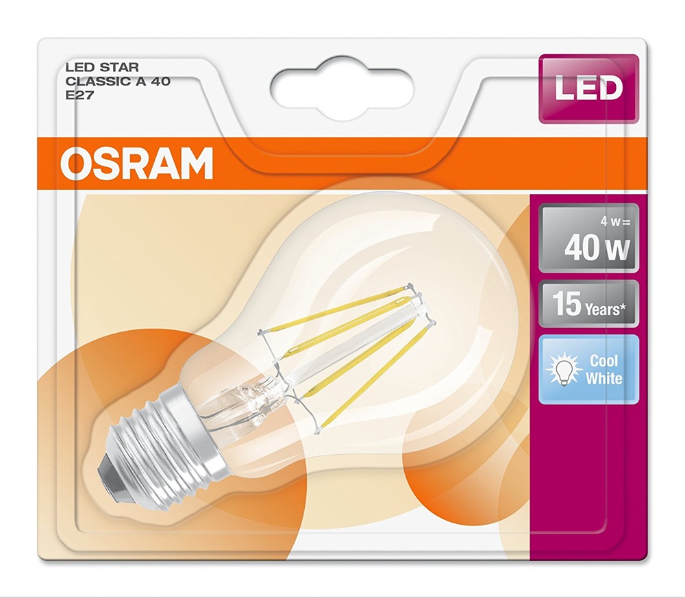 Osram Star átlátszó üveg búra/4W/470lm/4000K/E27 LED körte izzó