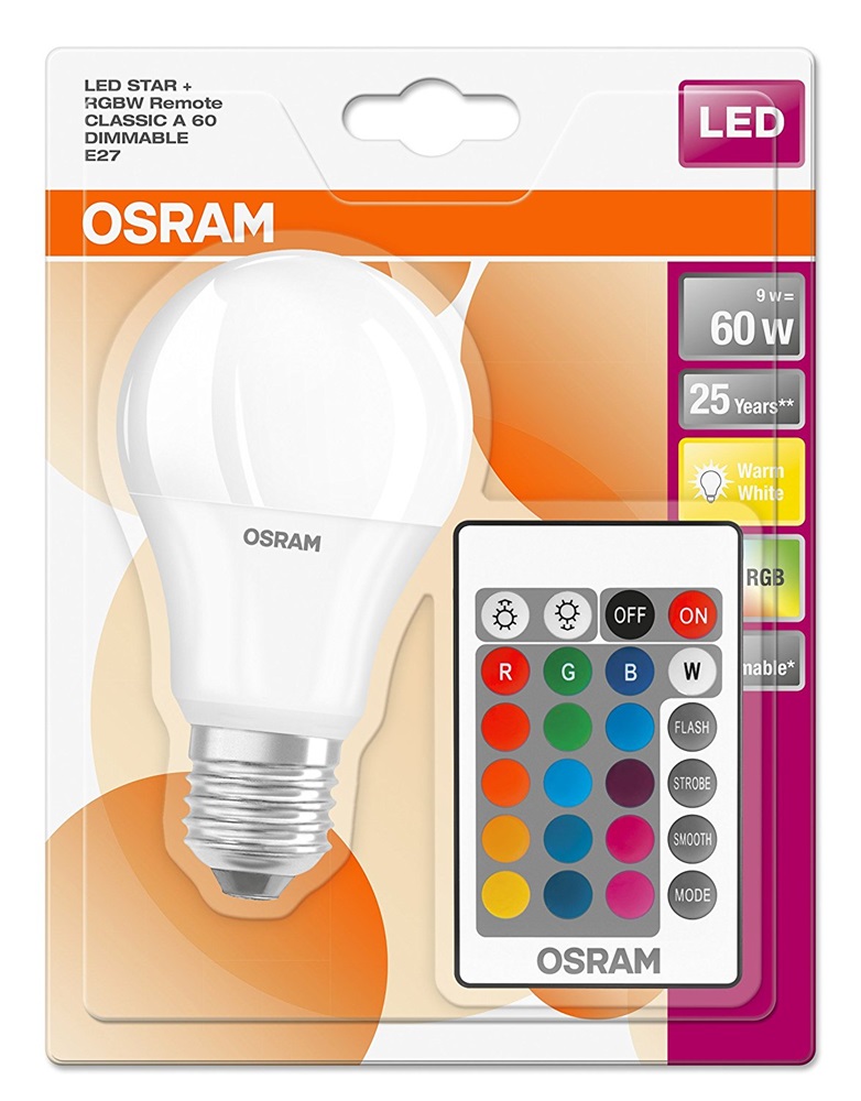Osram Star+ RGBW/matt búra/9W/806lm/2700K/E27 távirányítható LED körte izzó