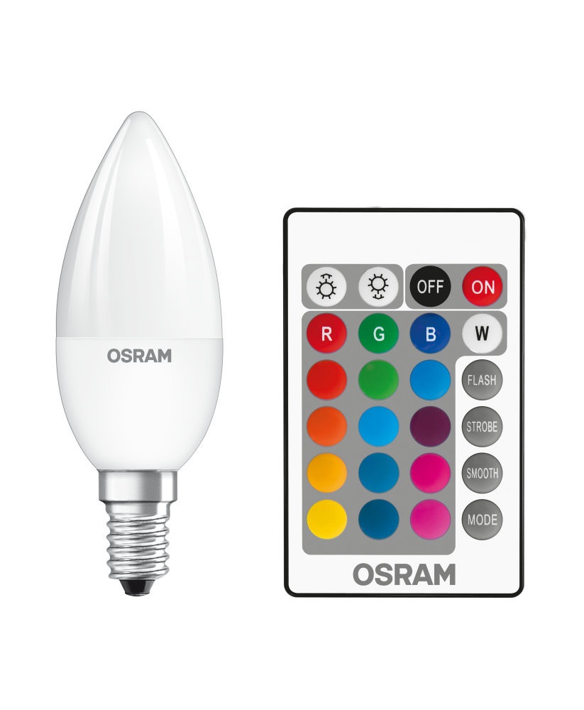 Osram Star+ RGBW/matt búra/4,5W/250lm/2700K/E14 távirányítható LED gyertya fényforrás