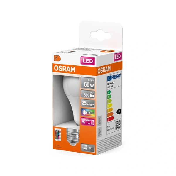 Osram Star+ RGBW/matt búra/9W/806lm/2700K/E27 távirányítható LED körte fényforrás