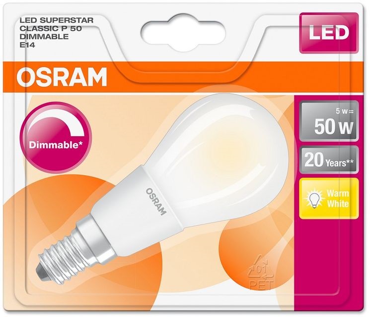 Osram Superstar opál üveg búra/6,5W/806lm/2700K/E14  szabályozható LED kisgömb izzó