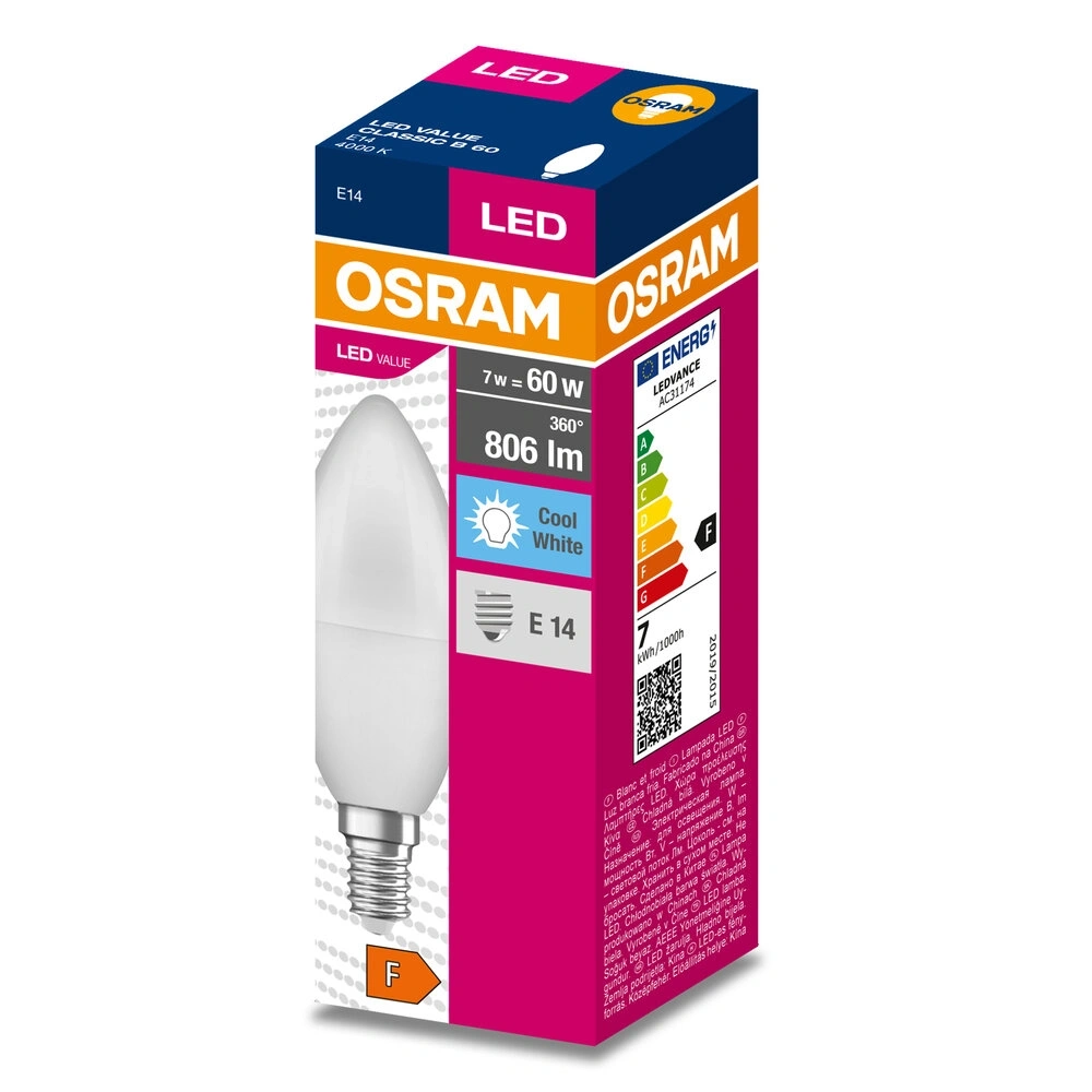 Osram VALUE CLB60 7W/840 4000k opál E14 gyertya fényforrás
