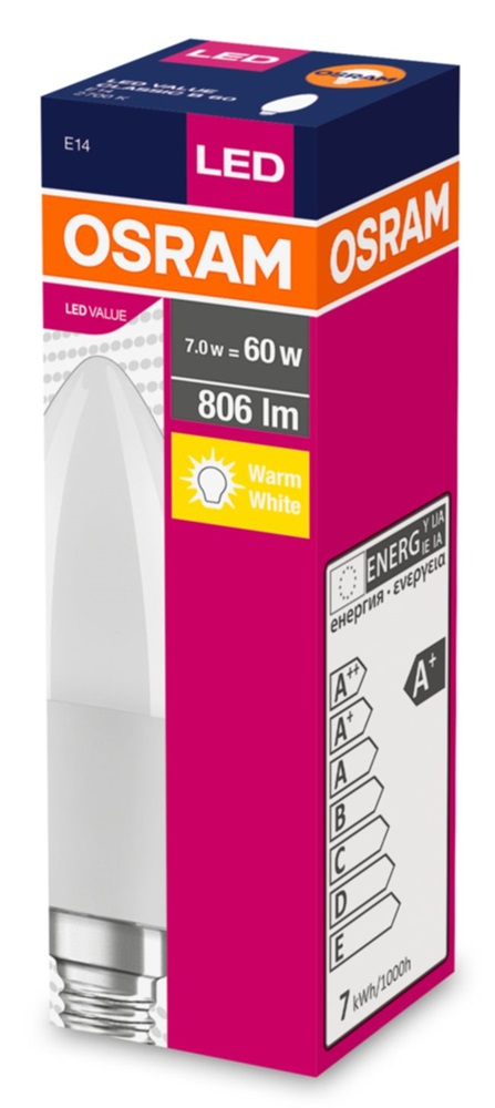 Osram Value opál búra/7W/806lm/2700K/E14 LED gyertya izzó