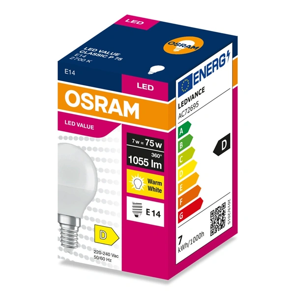Osram Value P75 7W/827 E14 LED fényforrás