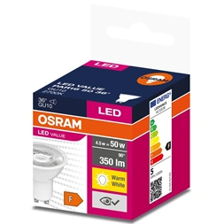 Osram Value PAR16 műanyag ház/5W/350lm/2700K/GU10/230V/36fok/70lm/W LED spot izzó