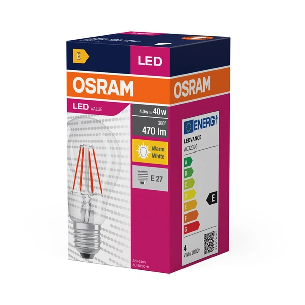 Osram Value átlátszó üveg búra/4W/827lm/2700K/E27 LED körte izzó