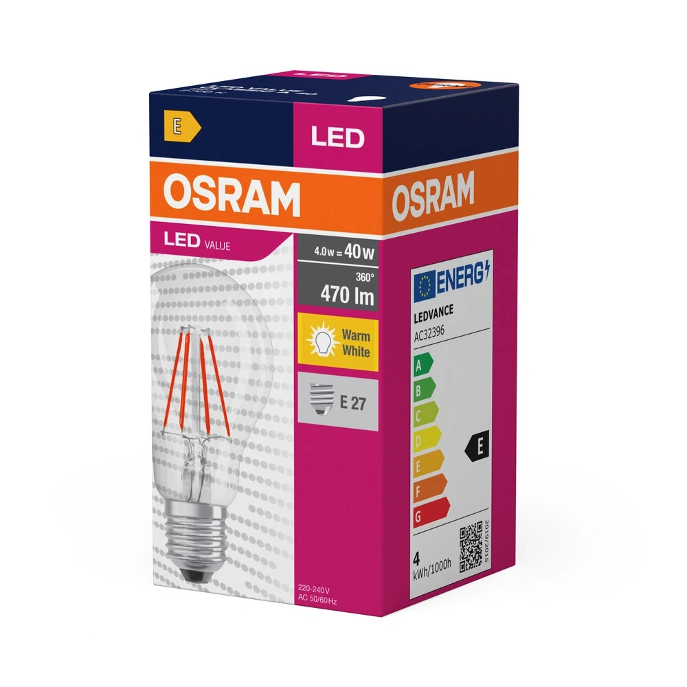 Osram Value átlátszó üveg búra/4W/827lm/2700K/E27 LED körte izzó