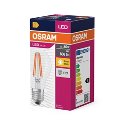 Osram Value átlátszó üveg búra/7W/827lm/2700K/E27 LED körte izzó