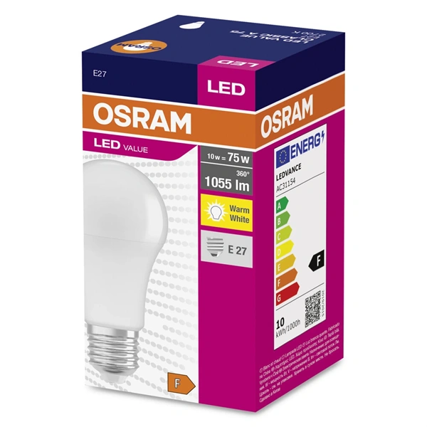 Osram Value opál búra/10W/827lm/2700K/E27 LED körte izzó