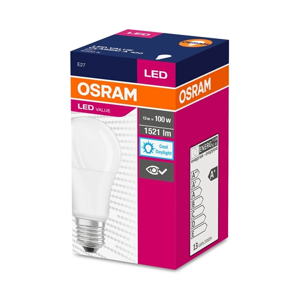 Osram Value opál búra/13W/1521lm/6500K/E27 LED körte izzó