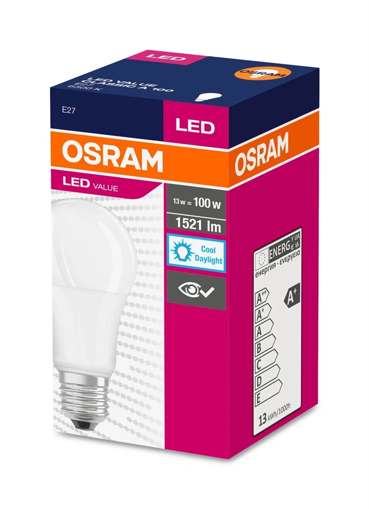 Osram Value opál búra/13W/1521lm/6500K/E27 LED körte izzó