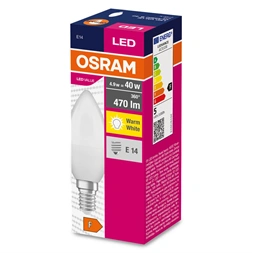 Osram Value opál búra/4,9W/827lm/2700K/E14 LED gyertya izzó
