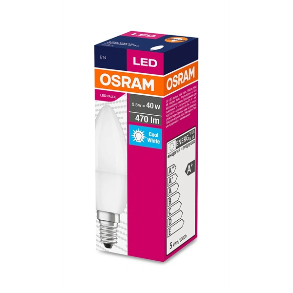 Osram Value opál búra/4,9W/840lm/4000K/E14 LED gyertya izzó
