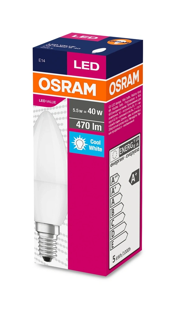 Osram Value opál búra/4,9W/840lm/4000K/E14 LED gyertya izzó