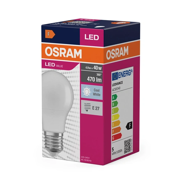 Osram Value opál búra/4,9W/840lm/4000K/E27 LED körte izzó