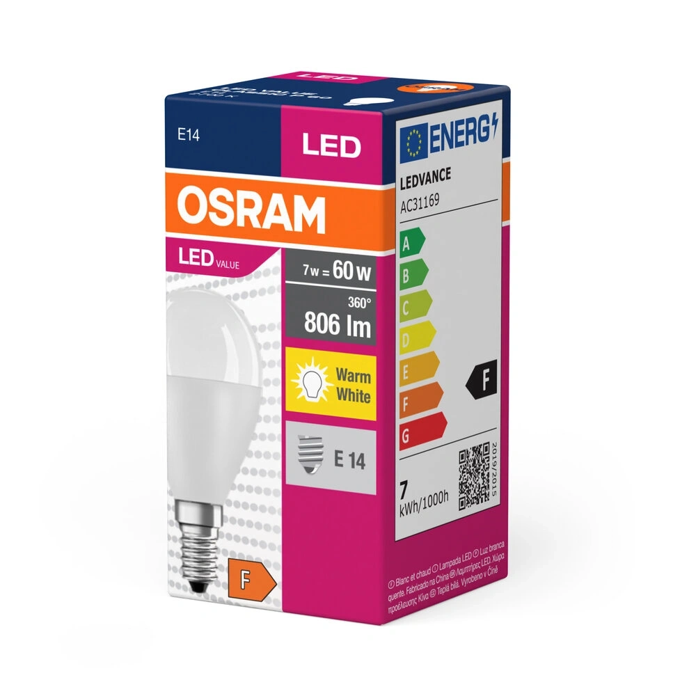 Osram Value opál búra/7W/827lm/2700K/E14 LED kisgömb izzó