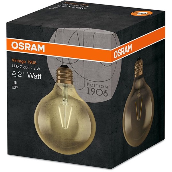 Osram Vintage átlátszó üveg búra/2,8W/225lm/2500K/E27 LED gömb izzó