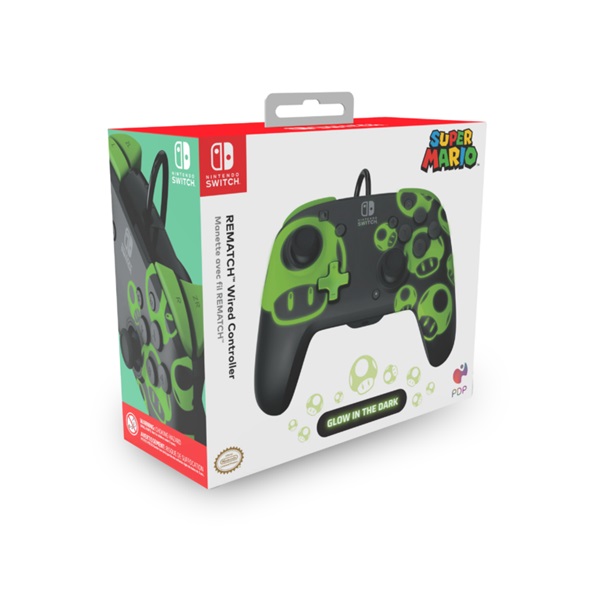 PDP Rematch 1Up Glow In The Dark Nintendo Switch/OLED/Switch 2 vezetékes kontroller