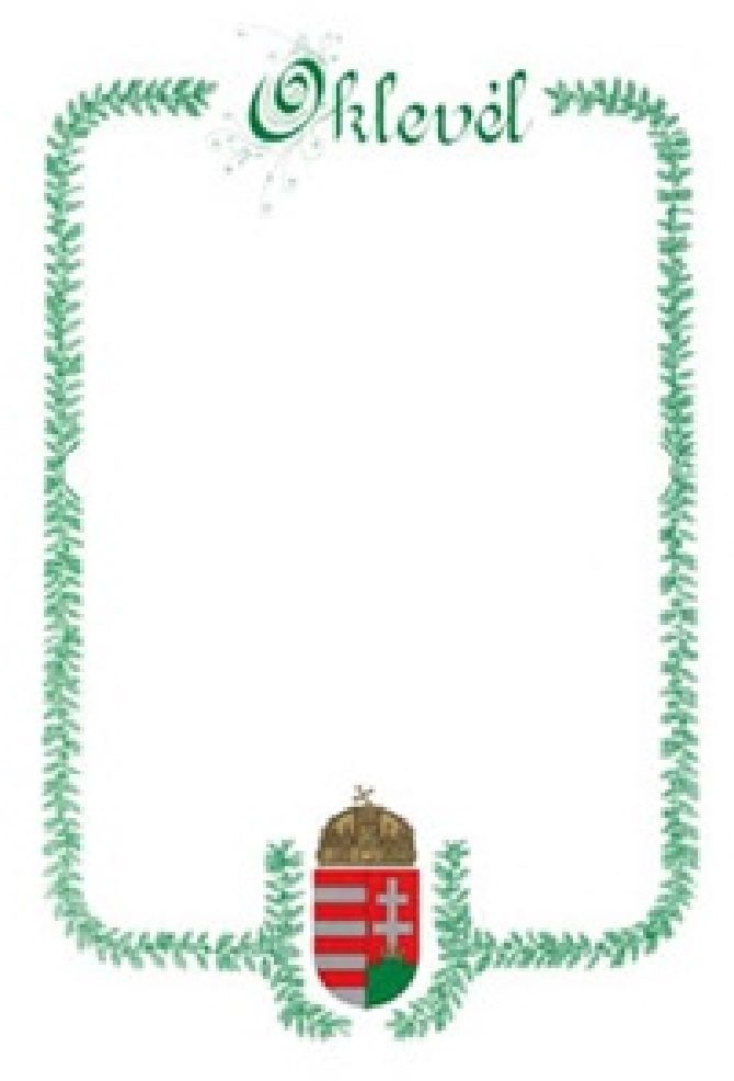 PD A/4 álló címeres zöld oklevél