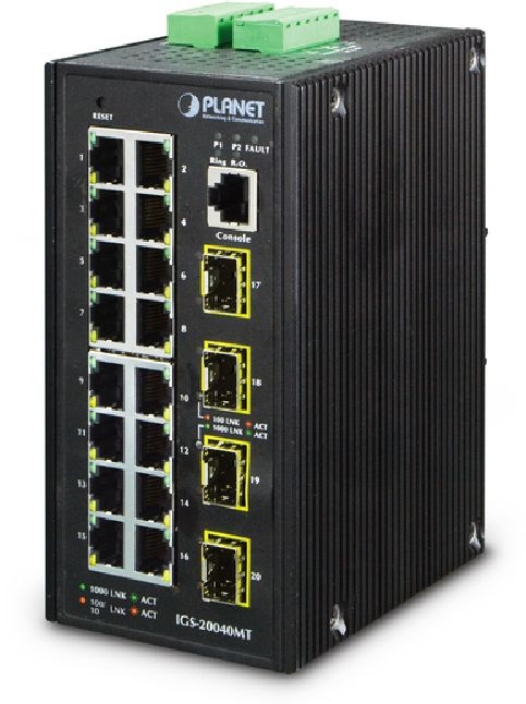 PLANET IGS-20040MT DIN sínre szerelhető 16port GbE LAN 4xSFP L2 menedzselhető ipari switch