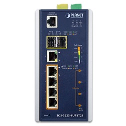 PLANET IGS-5225-4UP1T2S DIN sínre szerelhető 4port GbE LAN 2xSFP L2+ nem menedzselhető ipari PoE+ switch