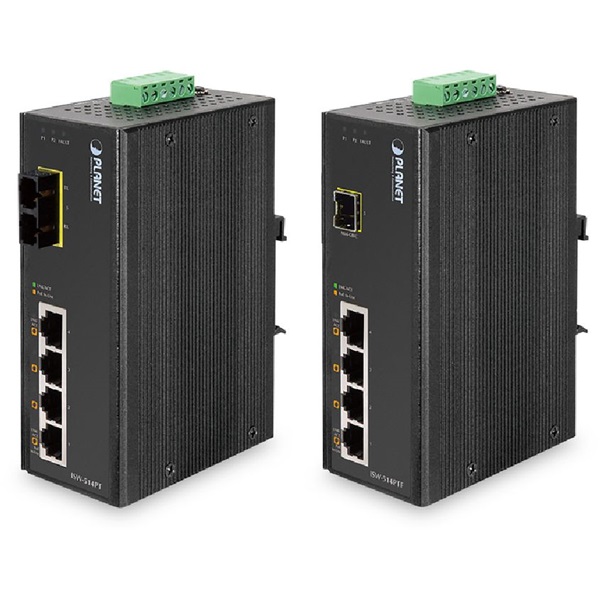 PLANET ISW-504PT DIN sínre szerelhető 5port 10/100Mbps nem menedzselhető ipari PoE switch