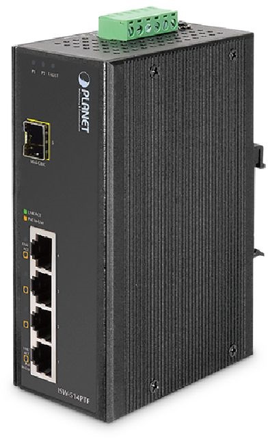 PLANET ISW-514PTF DIN sínre szerelhető 4port 10/100Mbps nem menedzselhető ipari PoE switch