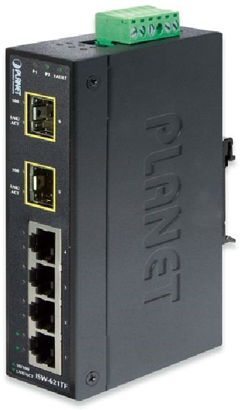 PLANET ISW-621TF DIN sínre szerelhető 4port 10/100Mbps 2xSFP nem menedzselhető ipari switch