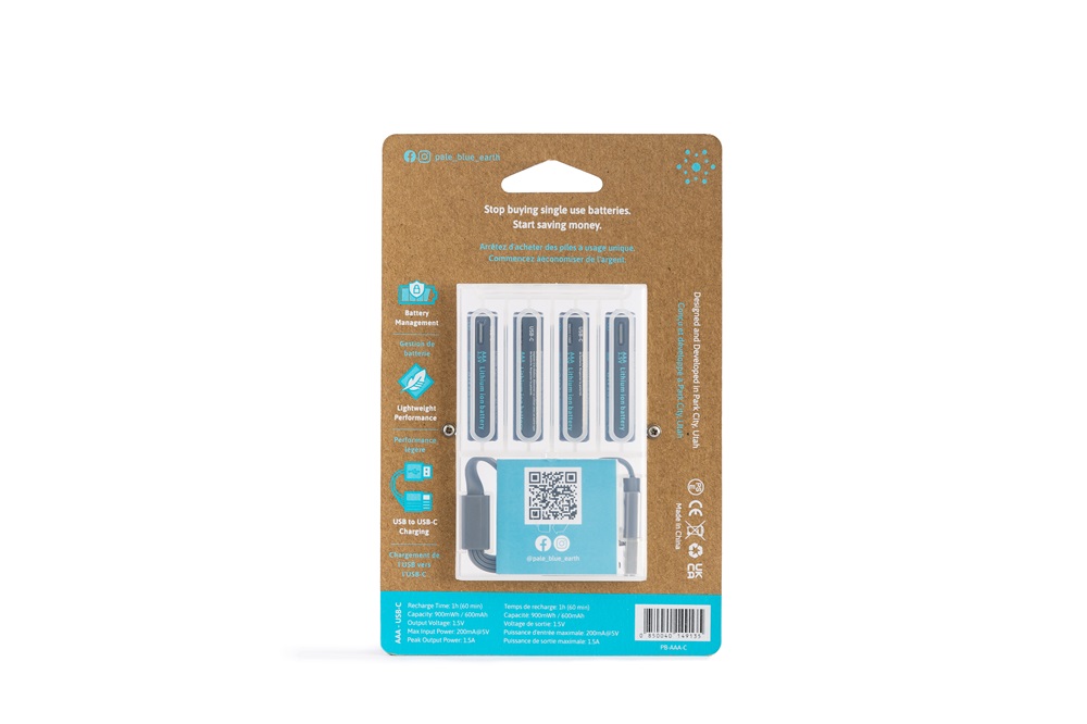 Paleblue PB-AAA-C 4xAAA 600mAh USB-C újratölthető mikro ceruza akkumulátor + töltőkábel