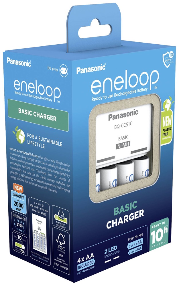 Panasonic Eneloop K-KJ51MCD40E AA 2000mAh akkutöltő +4xAA akku