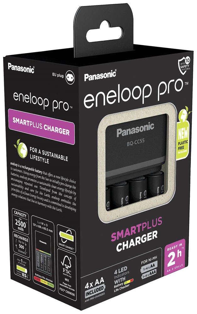 Panasonic Eneloop K-KJ55HCD40E AA 2500mAh gyors akkutöltő +4xAA akku