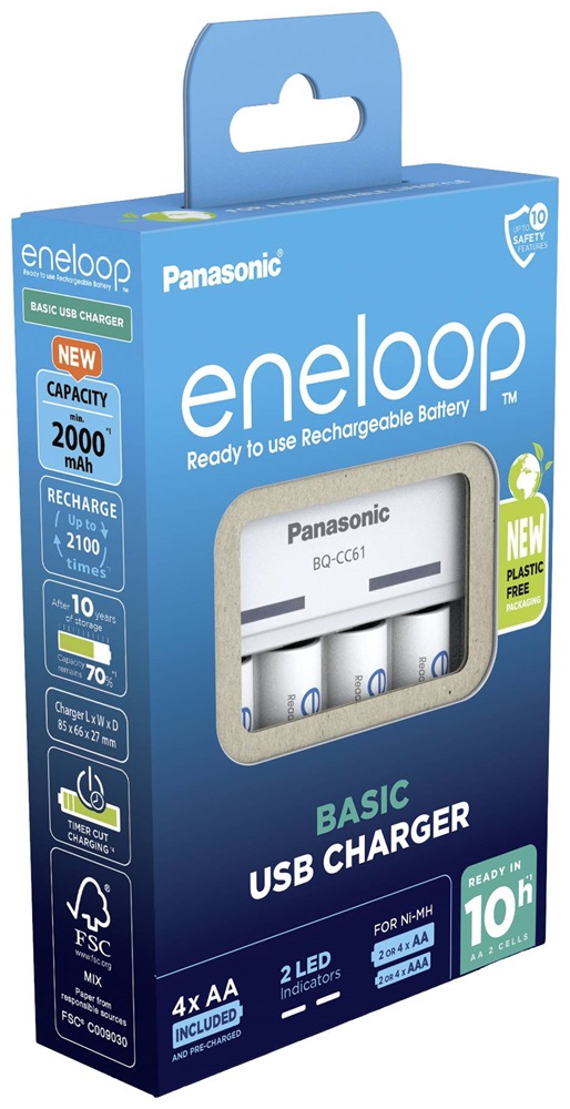 Panasonic Eneloop K-KJ61MCD40USB AA 2000mAh USB akkutöltő +4xAA akku